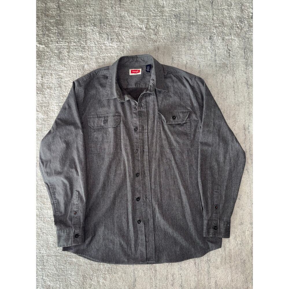 Wrangler Mens Gray Button Front Long Sleeve Shirt Size Large Western Workwear - Picture 12 of 12